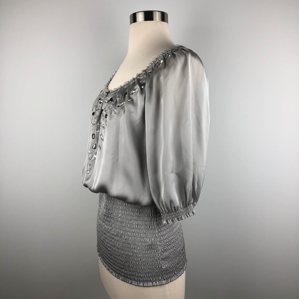 White House Black Market Silver Jewel Blouse XS - Picture 2 of 6